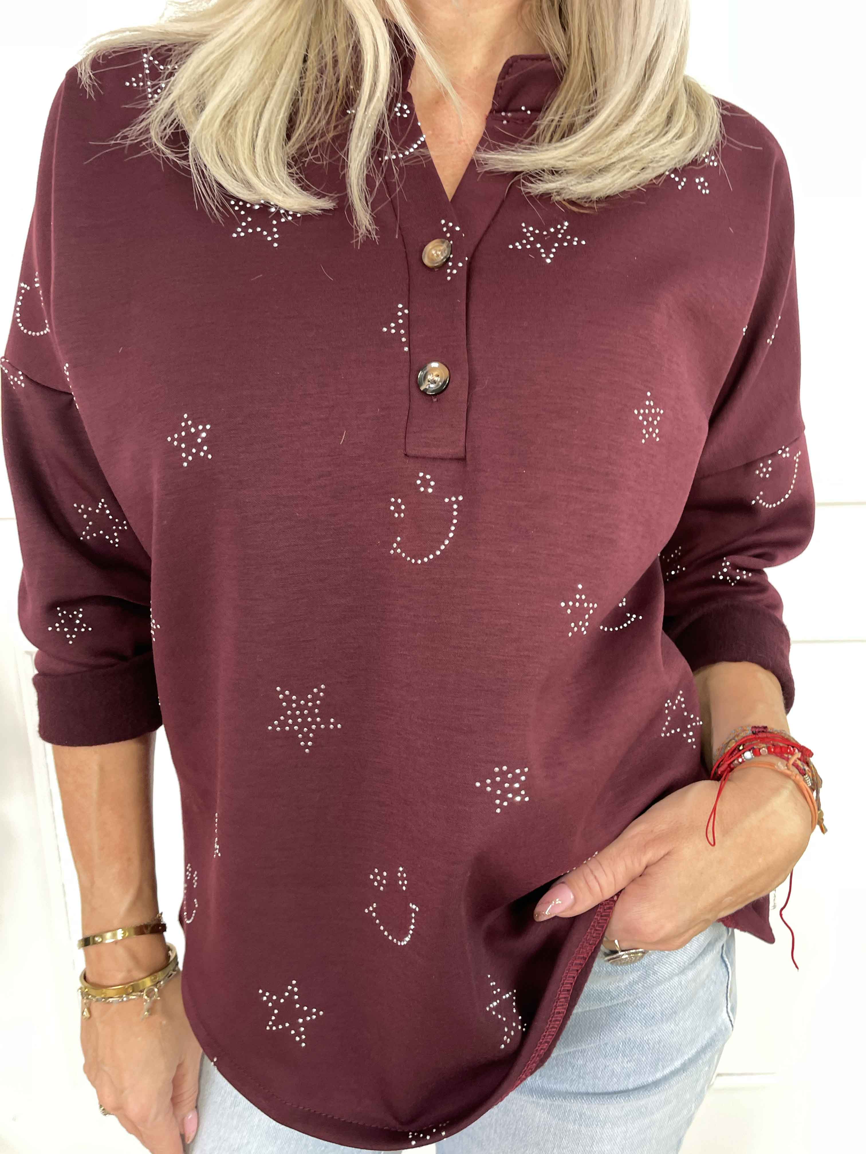 Star - Mjuk skjorta med smiley och strassstjärnor